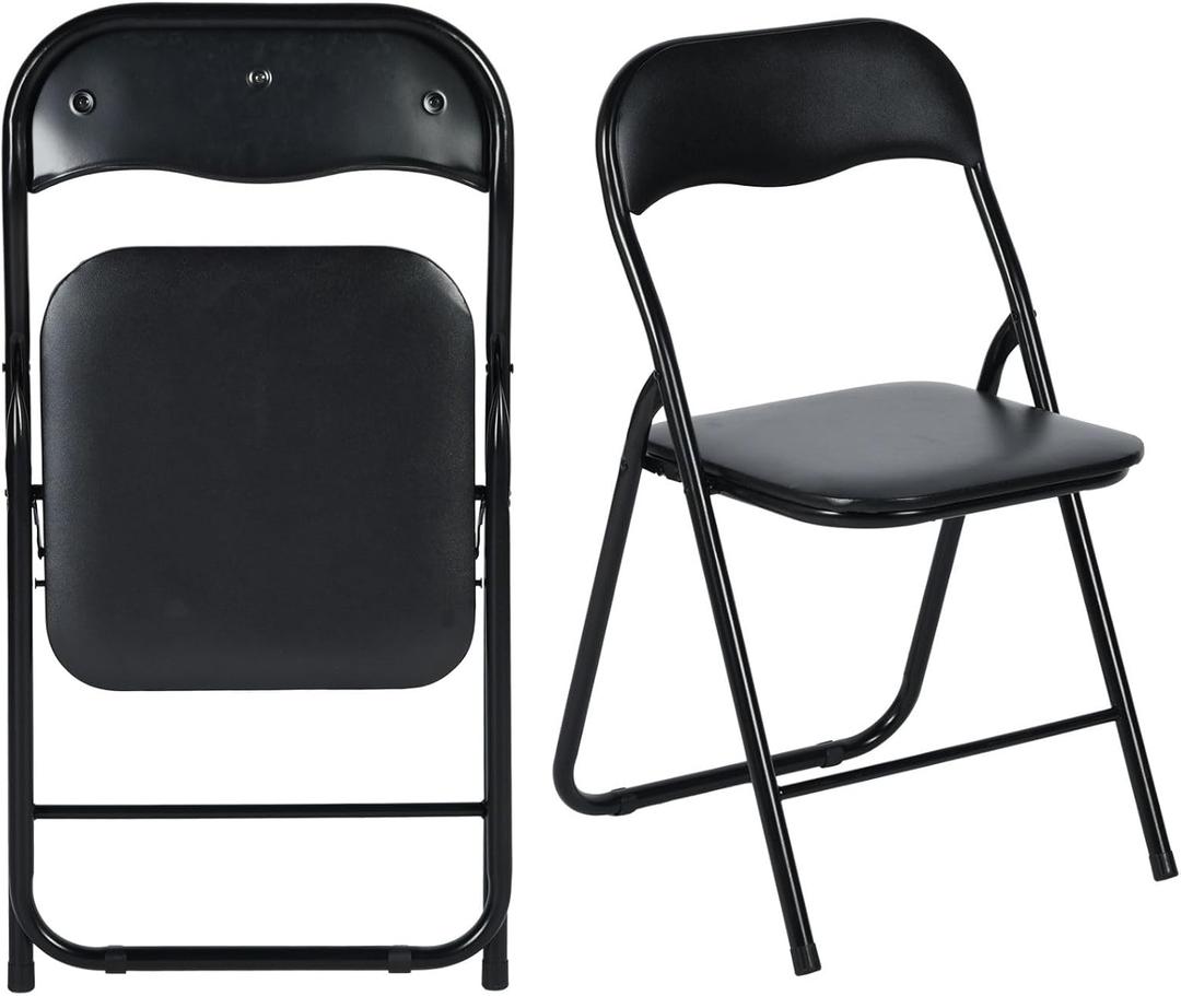 Homy Casa Folding Chairs with Metal Legs and Padded Seats, Stackable Foldable Chair Conference Chairs for Home Office Events and Outdoor Use (Black PVC, 2PCs)