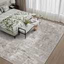 10x10 ft Square Living Room Rug Washable Modern Abstract Area Rug for Bedroom, Dining Room, Playroom Neutral Non-Slip Low-Pile Thin Indoor Carpet (Beige Grey)
