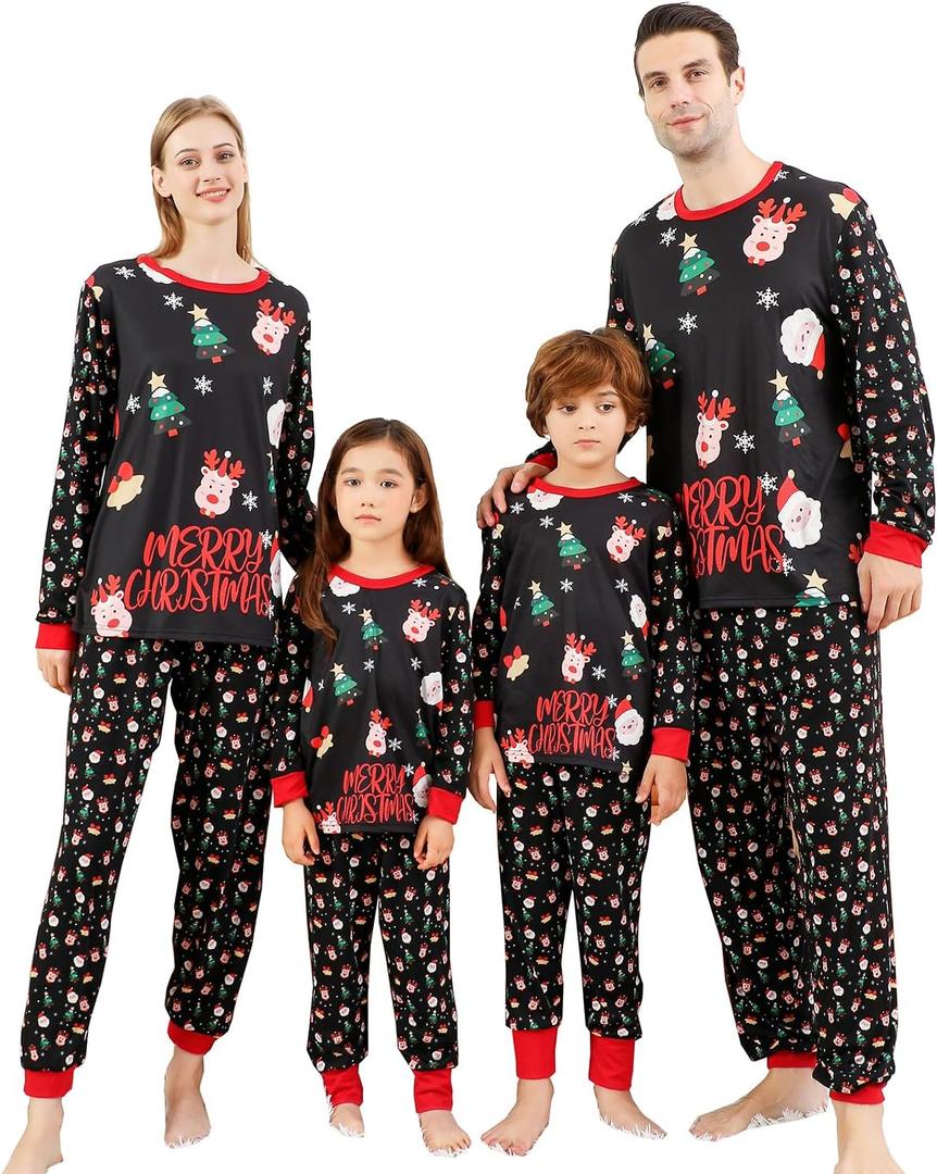 ANGELGGH Family Christmas PJs Matching Sets, Cute Holiday Pajamas Printed Top and Pants, Xmas Jammies for Couples/Men/Women (Women, M, Pattern Reindeer)