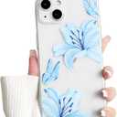NITITOP Compatible with iPhone 13 Case Clear Cute Butterfly Lily Flower Floral Pattern for Women Girls Full Camera Lens Clear Slim Shockproof Protective Phone Cover - Blue