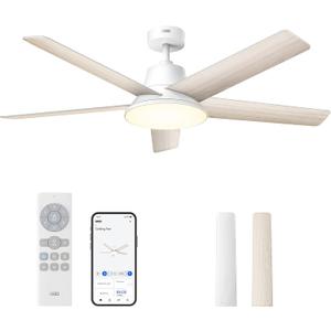 Dreo Smart Ceiling Fan with Lights, 52 Inch, 12 Speeds & 3 Fan Modes, Stepless Color Tones, Dimmable LED Light, 12H Timer, Quiet DC Motor, Remote/APP/Alexa Control, White Ceiling Fans Indoor