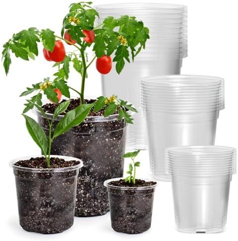 Bluepro 30 Packs 6.7/5/4 Inch Reinforced Clear Nursery Pots with Drainage Hole, Transparent Variety Pack Plastic Plant Pot Seedling Planter Seed Starter Flower