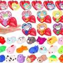 28 Pack Valentines Day Gifts for Kids Classroom Mochi Squishies Fidget Toys Filled Heart with Valentines Cards for Kids School, Valentines for Class Valentines Exchange Cards Party Favors Prizes