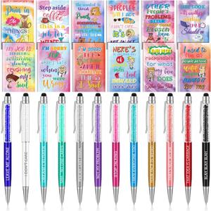 24 Pcs Funny Pens Notepads Gifts Set for Teacher Nurse Christian Theme Appreciation Gift Bulk Inspirational Negative Motivational Notepad Diamond Ballpoint Pen for Nurse Teacher Office (Cute)