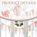 VitalCozy 1 PCS White Pink Bow Garland Banner, Satin Ribbon Hanging Party Bow Garland Decoration for Birthday Baby Shower Wedding Party Supplies