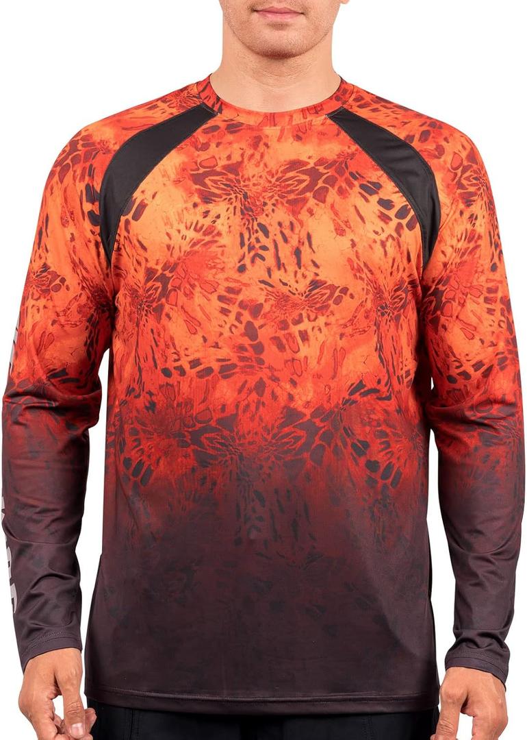 KastKing UPF 50 Fishing Shirts for Men, Long Sleeve Fishing Hiking Shirt, Breathable Moisture Wicking, Sun Shirts for Men (Large, G:prym1-blaze Fade)