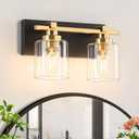 BrkNit 2 Light Modern Bathroom Light Fixtures Over Mirror, Black Gold Vanity Lights for Bathroom Wall Sconces with Clear Glass Shades, E26 Socket (Bulbs Not Included)