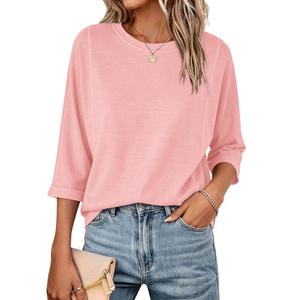 Orchidays Women's Casual 3/4 Sleeve T Shirts Basic Crew Neck Relaxed Fit Summer Tee Tops Light Pink (S)