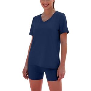 Acmplla Two Piece Sets for Women 2025 Summer Outfits Workout 2 Piece Lounge Set Matching Clothing Casual T shirt Biker Shorts, M
