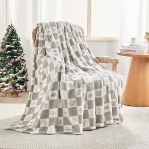 EMME Checkered Blanket Twin Size - 60"x80" Grey Knit Blanket Soft Fluffy Patterned Blankets for Couch, Sofa, Chair, Bed, Camping, Picnic, Travel