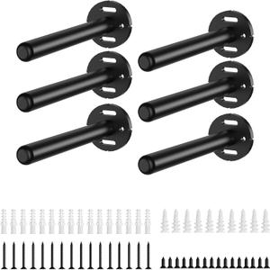 6pcs Floating Shelf Bracket Heavy Duty Shelving Mounting Brackets Hidden Floating Shelf Hardware,Black Metal Shelf Support Bracket (6 inch --6pcs--Without Tools)