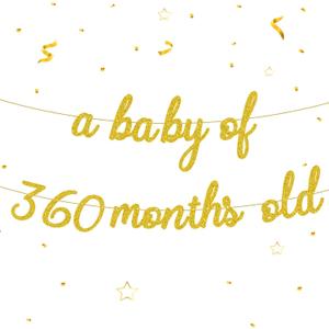 4 x UgyDuky Gold Glitter Happy Birthday Banner, 360 Months Party Decorations, Wall Door Banners for Women Men (30 Years old)