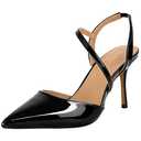 Yumlon Closed Toe Slingback Heels Wedding High Stiletto Heel for Women 3.3 Inch Ankle Strap Pointed Toe Pumps Prom Dress Bride Shoes for Dinner Party Sexy Glossy Black, 8