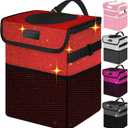 Car Trash Can, Cute Mini Trash Bag With Lid, Glitter Garbage Bin Hanging for Back/Front Seat/Console, Waterproof, Leakproof, 2.5 Gallon, Red Bling Sparkly