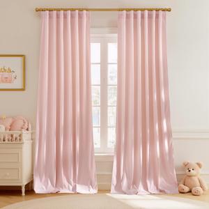 StangH Baby Pink Velvet Curtains for Bedroom Living Room - Luxury Room Darkening Thermal Insulated Super Soft Window Drapes, Rod Pocket & Back Tab Style, 52 x 96 Inches, 2 Panels