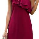 oten Women's Elegant Ruffle Trim One Shoulder Summer Wedding Guest Cocktail Party Short Dresses (Red, L)