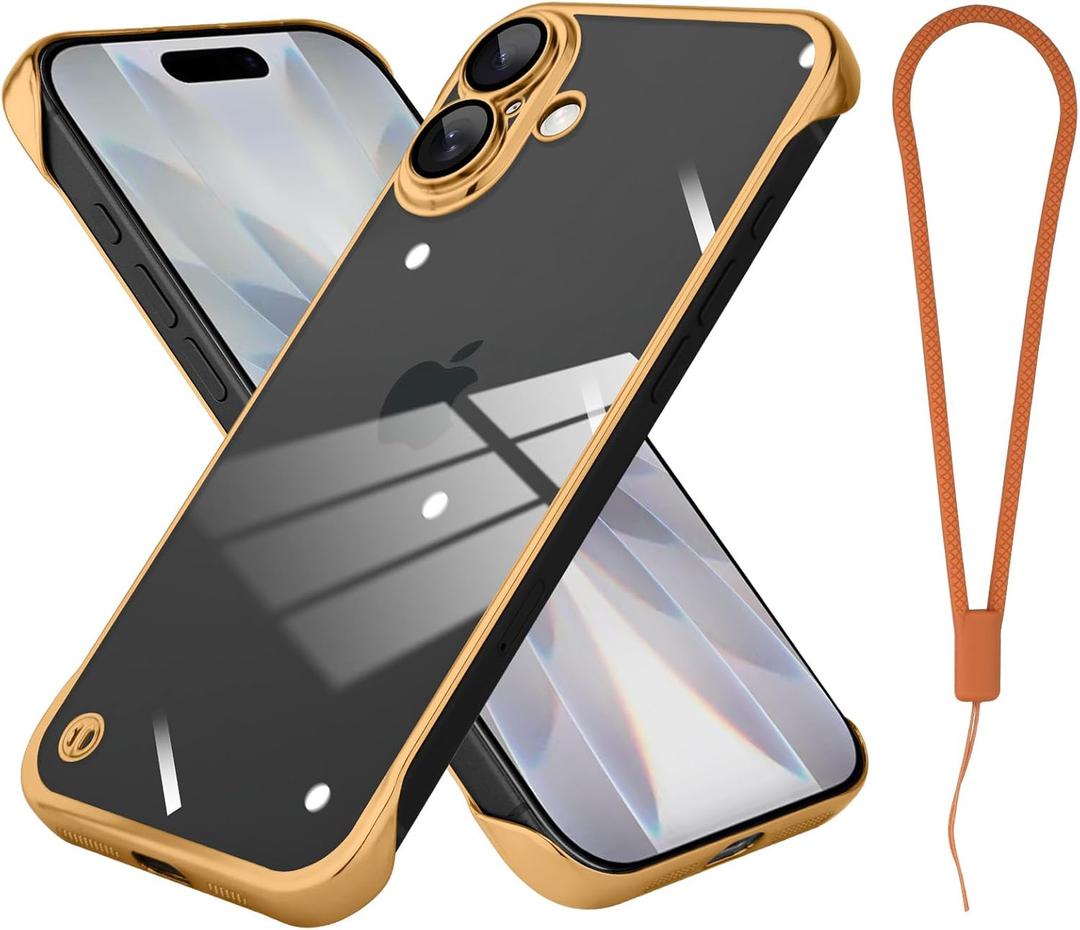 Phone Case, Compatible with iPhone 17, Transparent Electroplated Golden Phone Case, Frameless Design, with Camera Lens Protection.