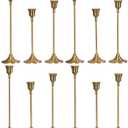 SylvaCraft Brass Gold Candle Holders Rustproof Taper Candlestick Holders for Holiday Party Table Centerpiece Wedding Fireplace Mantel Housewarming Gift(4 Sets(12 Pcs))