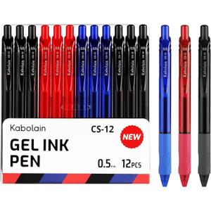 12 Pack Gel Ink Pens, 0.5mm Retractable Ballpoint Pens(Black/Blue/Red), Fine Point Smooth with Soft Grip, Office School Supplies for Writing Men/Teacher