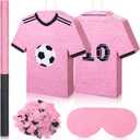17" Pink Soccer Jersey Large Pinata Soccer Theme Birthday Party Supplies Hanging Pinata Game with Blindfold Bat for Futbol Athletic Events Celebrations Sports Party Decorations