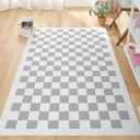TRUEDAYS Washable Rug for Home Decor 4x6 Grey Neutral Checkered Rug Square Soft Area Rug with Non-Slip Low Pile Gray Checkered Rug Floor Cover Indoor Carpet for Living Room/Dining Room/Bedroom