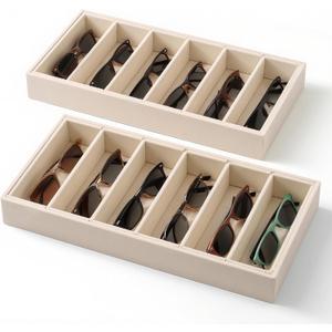 2 Pack Velvet Sunglasses Organizer Trays 12 Slots Stackable Sunglass Holder for Women, Sunglasses Storage Tray for Jewelry Box, Watches Accessories,Beige