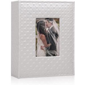 RECUTMS 200 Pocket Photo Albums 4x6 Small PU Leather Cover Picture Album Personalized Memory Photo Book for Wedding Family Baby Anniversary Graduation Travel Valentines Day Gifts(White)