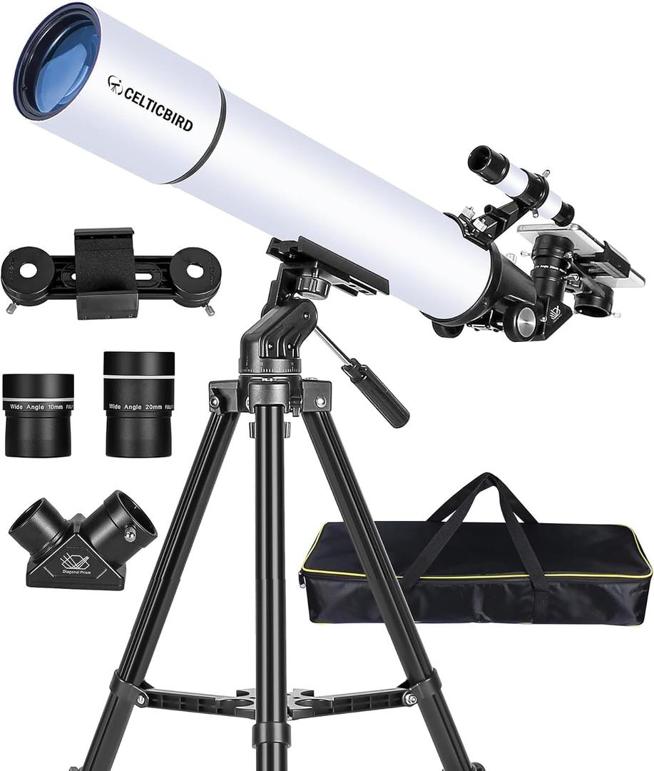 Celticbird Telescope for Adults Astronomy Beginners, 80mm Aperture 800mm Refractor Telescopes for Adults High Powered with AZ Mount, Carry Bag, Phone Mount, Color: 80800white