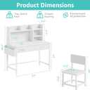 BOLUO White Kids Desk with Hutch for Kids Desk and Chair Set 10-12 Year Old, Children Study Desk with Fabric Drawer Storage for Girls Boys