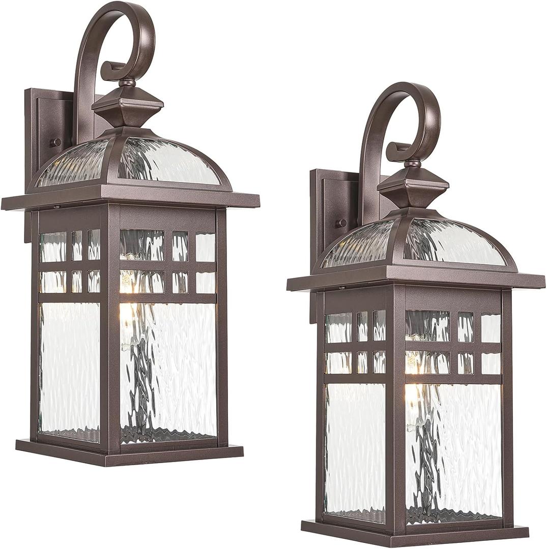 2-Pack Porch Lights Outdoor Waterproof Exterior Lighting Fixtures ORB Finish Wall Light with Water Ripple Glass Modern Outside Lights for House Garage Patio and Doorway