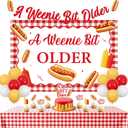 Jollyboom a Weenie Bit Older Birthday Decorations, Hot Dog Decorations Backdrop Banner Cake Cupcake Toppers Balloons Table Cloth for Women Bridal Shower Wedding Retro Bbq Cookout Party