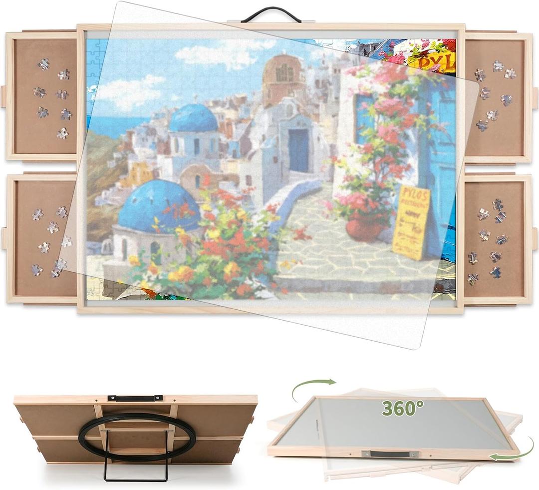 BuilderButler 1500 Pieces 2-in-1 Tilting & Rotating Puzzle Board, Portable Puzzle Table with 4 Drawers Cover,34.25" x 25.2" for 1500 Pieces, Medium-1500