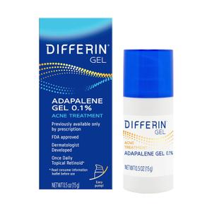 Differin Acne Treatment Gel, 30 Day Supply, Retinoid Treatment for Face with 0.1% Adapalene, Gentle Skin Care for Acne Prone Sensitive Skin, 15g Pump (Packaging May Vary) (15g (30 Day Supply))