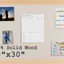 Bulletin Board Cork Board with Linen, 100% Wood Framed 30" x 20" Bulletin Board Decorations, Pin Boards for Walls, Wall Mounted Fabric Picture Board with 10 Pushpins for School, Home & Office, Natural
