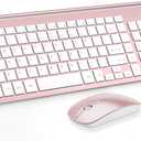 Wireless Keyboard and Mouse Ultra Slim Combo, TopMate 2.4G Silent Compact USB 2400DPI Mouse and Scissor Switch Keyboard Set with Cover, Batteries Included, for PC/Laptop/Windows/Mac - Rose Gold White