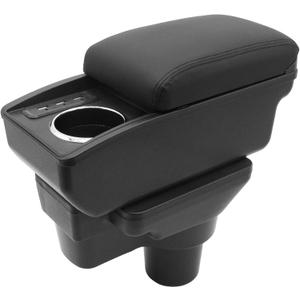 YJYWZH Car Armrest Storage Box for Hyundai Accent Solaris Verna 2017-2020 Double-Layer Car Center Console Armrest Box with 6 USB Ports and Cup Holder for Car Accessories(Black Thread)