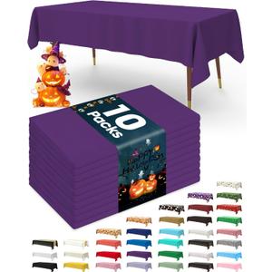 Pureegg Plastic Table Cloth Disposable 10 Pack, 54 x 108 Inch Table Cloths, Halloween Party Decorations, Summerween Decor, Halloween Tablecloths, Rectangle, Plastic Cover, Leakproof & Sturdy, Purple