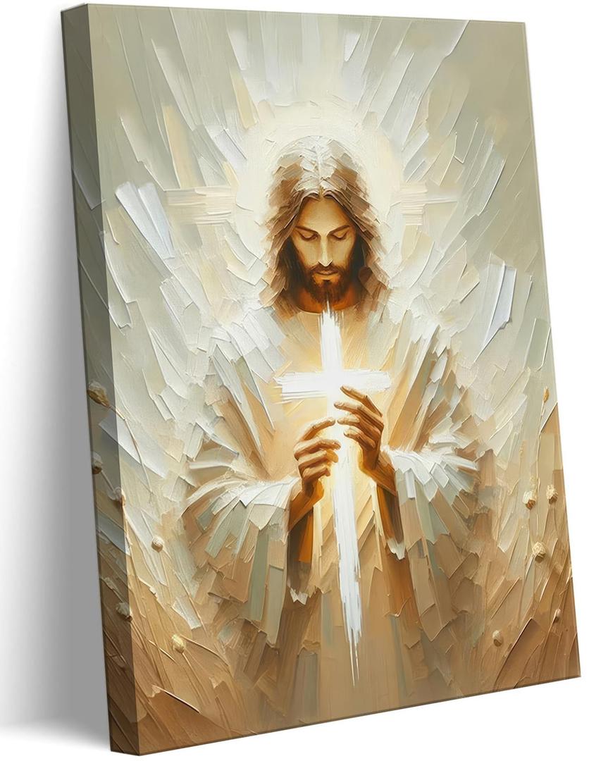 Jesus Canvas Wall Art Christian Cross Wall Decor Pictures God Painting Divine Mercy Poster Print for Church Prayer Room Living Room Decoration