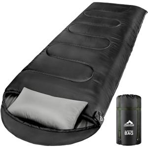 MEREZA 0 Degree Winter Sleeping Bag for Adults Kids with Pillow, Cold Weather Sleeping Bag for 4 Season Camping Hiking Backpacking Sleeping Bags for Big and Tall (Black)