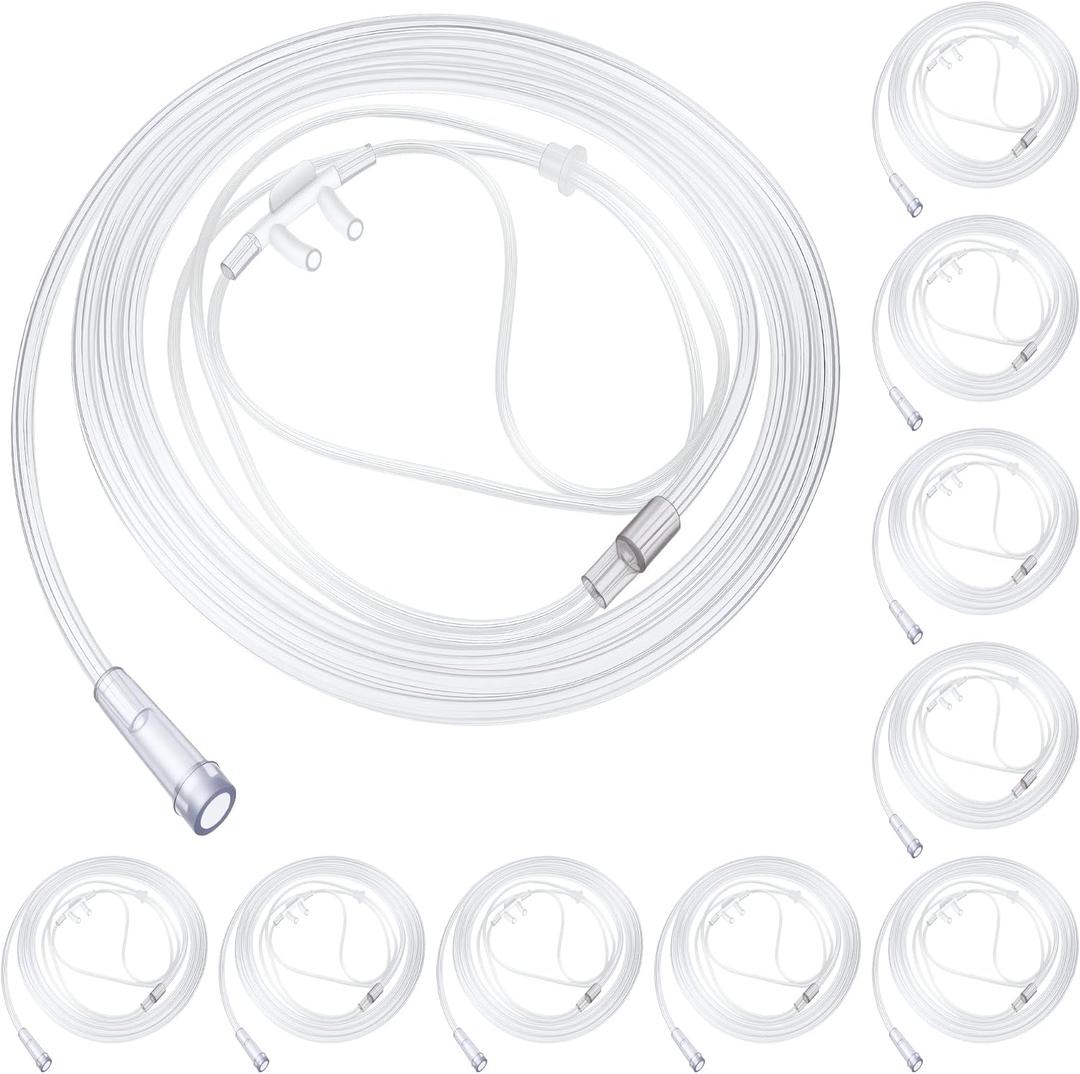 10 Pack 7Ft Adult Oxygen Nasal Cannula, Soft Cannula Nasal Tubing for Adult, Oxygen Tubing with Soft Curved Nose Piece, High Flow Lightweight (Transparent)