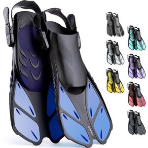 CAPAS Snorkel Fins, Swim Fins Travel Size Short Adjustable for Snorkeling Diving Adult Men Women Kids Open Heel Swimming Flippers (Blue)