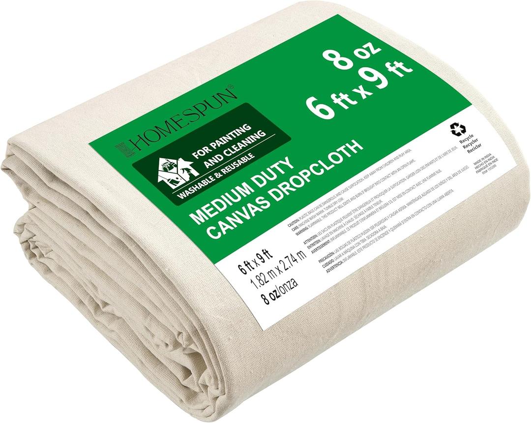 Homespun All Purpose Canvas Drop Cloth - Carpet Protector, Canvas Fabric Drop Cloth Curtains, Painting Tarp, Washable Floor Tarp, Paint Drop Cloth, Reusable Cotton Canvas Drop Cloth - (6x9 Ft)