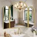 GLASHOM Trifold Vanity Mirror for Bathroom, 36x48 Inch Arched 3 Way Mirror with Gold Metal Frame, Tri fold Decorative Mirror Wall Mounted or Tabletop for Bedroom, Living Room, Makeup, Braiding Hair