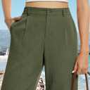 Feiersi Womens Casual Wide Leg Pants High Waisted Button Down Straight Long Trousers Palazzo Pants (Green, XS)