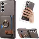 Asuwish Phone Case for Samsung Galaxy S22 5G Wallet Cover with Tempered Glass Screen Protector and Thin Slim Ring Stand Credit Card Holder Leather Cell Accessories S 22 22S 4G G5 6.1 inch Gray