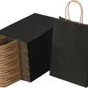 Joybe 100 Pack 6x3.25x8 Inch Small Black Paper Bags with Handles Bulk, Kraft Paper Gift Bags for Birthday Party Favors Grocery Retail Shopping Business Goody Merchandise Craft Blank Sacks (100pcs)