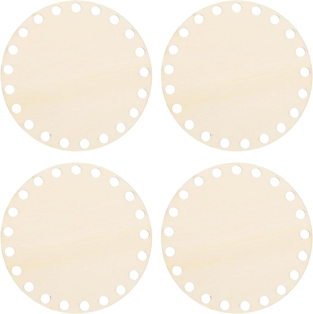 PATIKIL 4" Diameter Crochet Basket Bottom, 4Pcs Round Blank Crochet Knitting Wooden Base for DIY Craft Weaving Basket Making Supplies Home Decoration