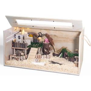 Hamster Cage Chewproof, 32" Wooden Guinea Pig Cage for Small Animals, Openable Top with Easy View Acrylic Panels for Hamster, Rabbit, Guinea Pig, Hedgehog(32" L x 15.7" W x 15.7" H)