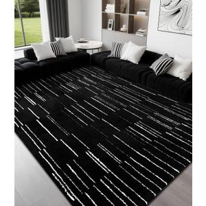YIHOUSE 8x10 Abstract Line Area Rug, Modern Washable Stain Resistant Rugs Non Slip, Soft Indoor Large Floor Carpet for Living Room, Bedroom,Dining Room, Black and White