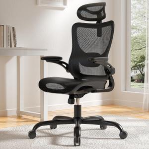 Marsail Ergonomic Mesh Office Chair High Back Home Office Desk Chair with Adaptive Lumbar Support, 2D Headrest, 3D Flip-Up Armrests, Height Adjustable and Rocking Tilt for Home Office and Gaming (Black)